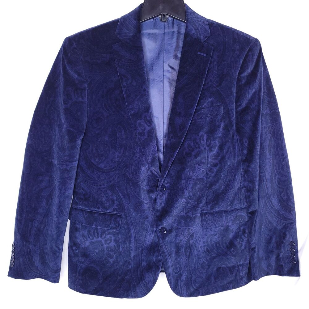 Bar III Blazer Mens 40S Blue Velvet Paisley 2 Button Slim Fit